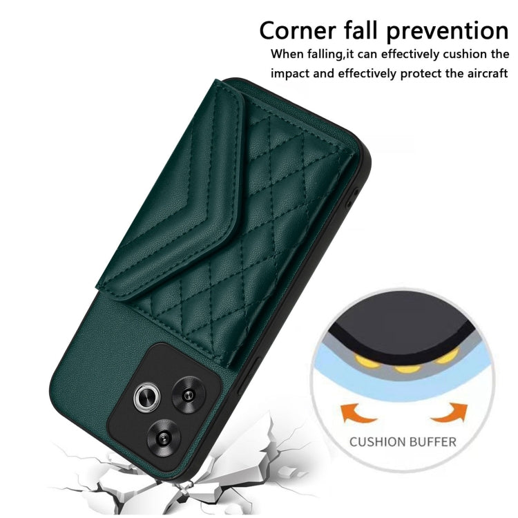 For Xiaomi Poco F6 5G India Rhombic Texture Card Bag RFID Phone Case with Long Lanyard