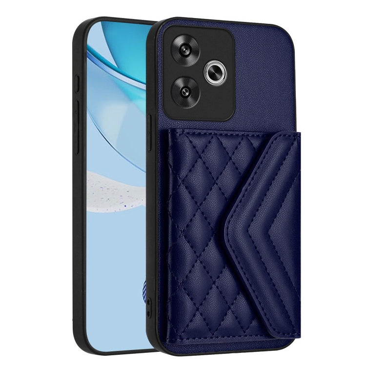 For Xiaomi Poco F6 5G India Rhombic Texture Card Bag RFID Phone Case with Long Lanyard