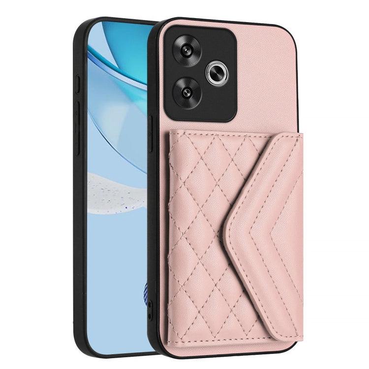 For Xiaomi Poco F6 5G India Rhombic Texture Card Bag RFID Phone Case with Long Lanyard
