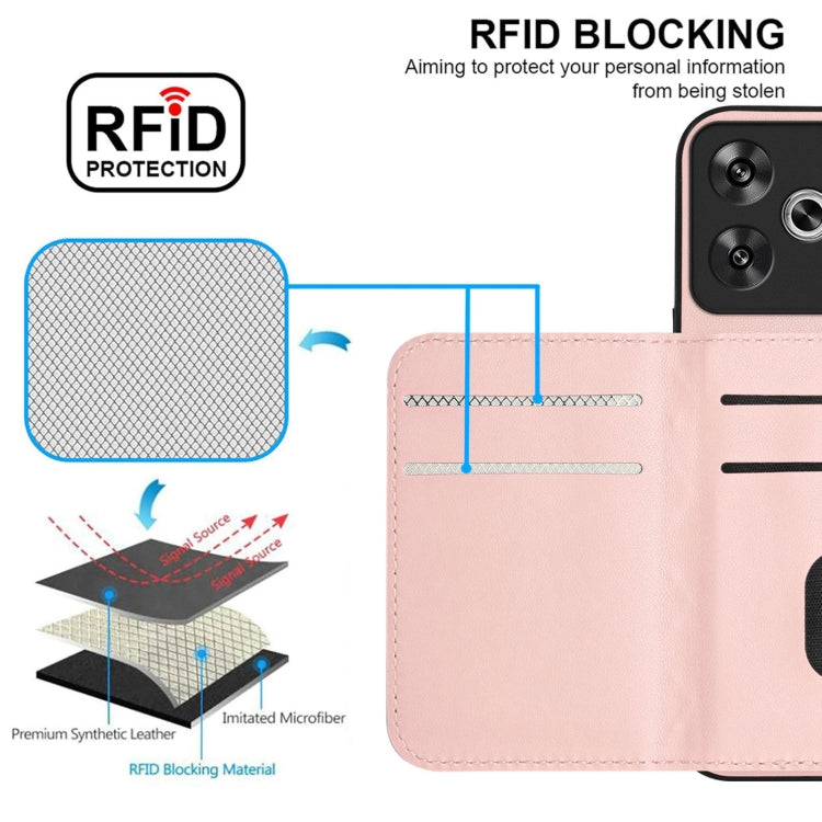 For Xiaomi Poco F6 5G India Rhombic Texture Card Bag RFID Phone Case with Long Lanyard