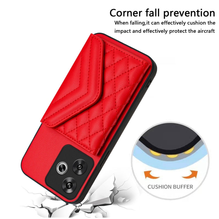 For Xiaomi Poco F6 5G India Rhombic Texture Card Bag RFID Phone Case with Long Lanyard