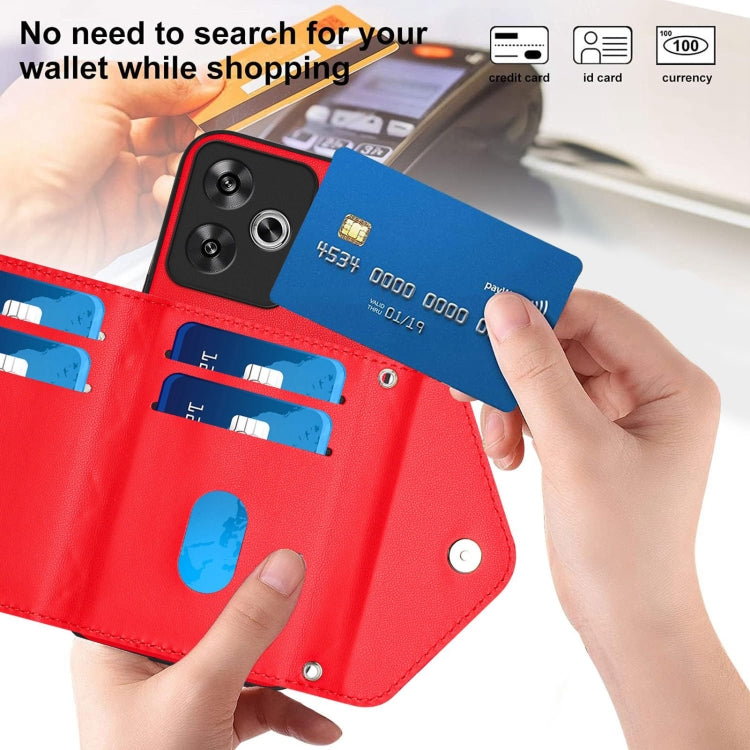 For Xiaomi Poco F6 5G India Rhombic Texture Card Bag RFID Phone Case with Long Lanyard