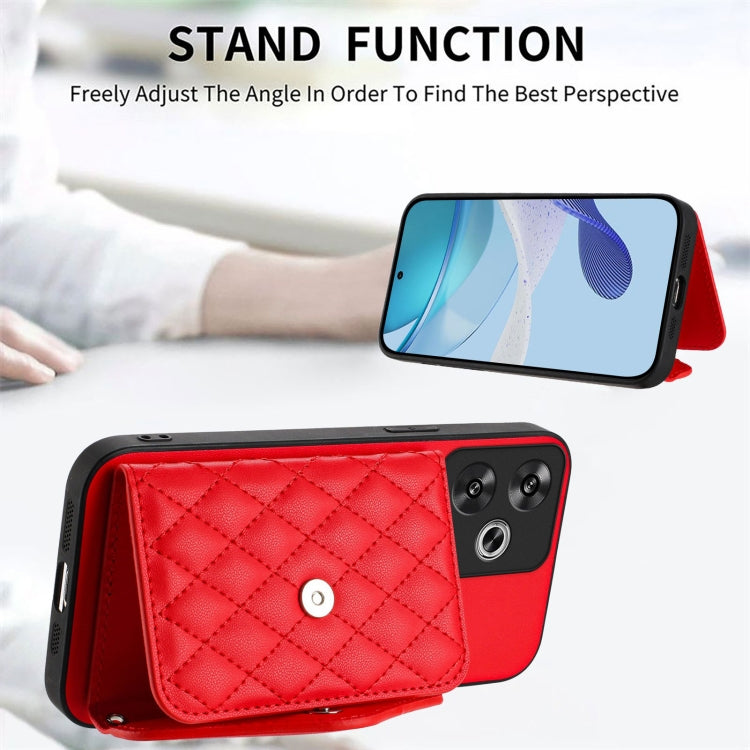 For Xiaomi Poco F6 5G India Rhombic Texture Card Bag RFID Phone Case with Long Lanyard