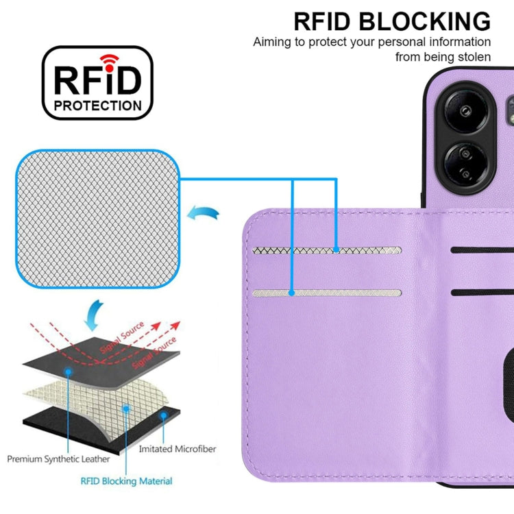 For Xiaomi Poco C65 Rhombic Texture Card Bag RFID Phone Case with Long Lanyard