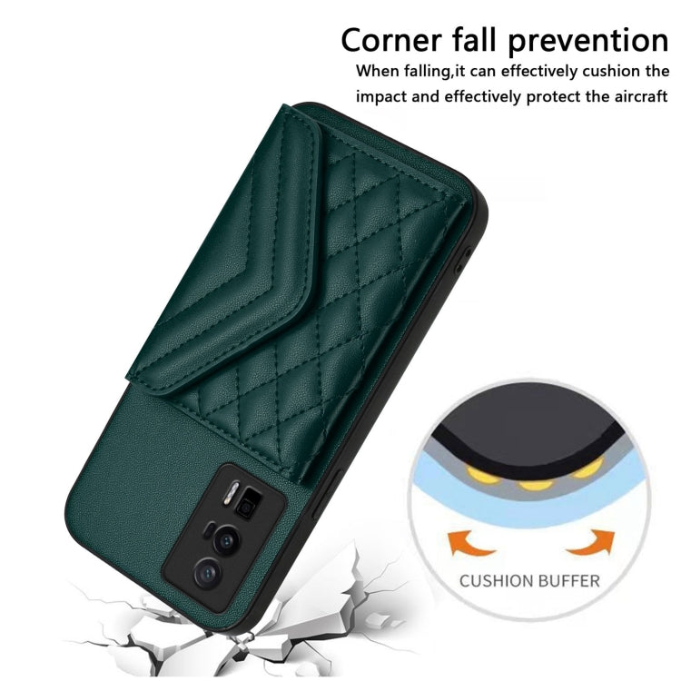 For Xiaomi Poco F5 Pro 5G Rhombic Texture Card Bag RFID Phone Case with Long Lanyard