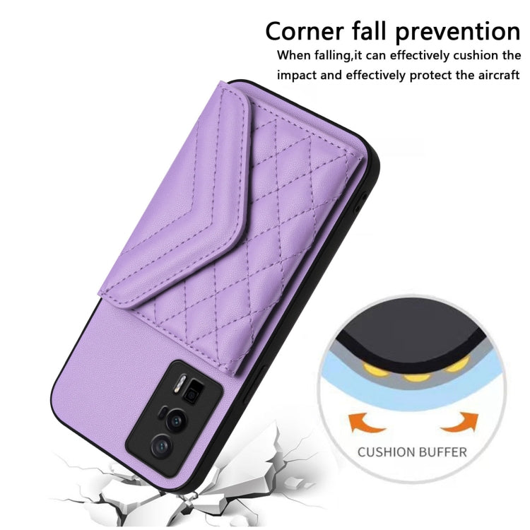 For Xiaomi Poco F5 Pro 5G Rhombic Texture Card Bag RFID Phone Case with Long Lanyard