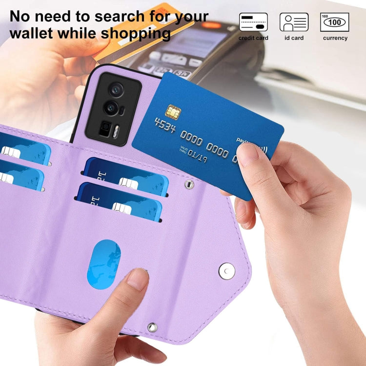 For Xiaomi Poco F5 Pro 5G Rhombic Texture Card Bag RFID Phone Case with Long Lanyard
