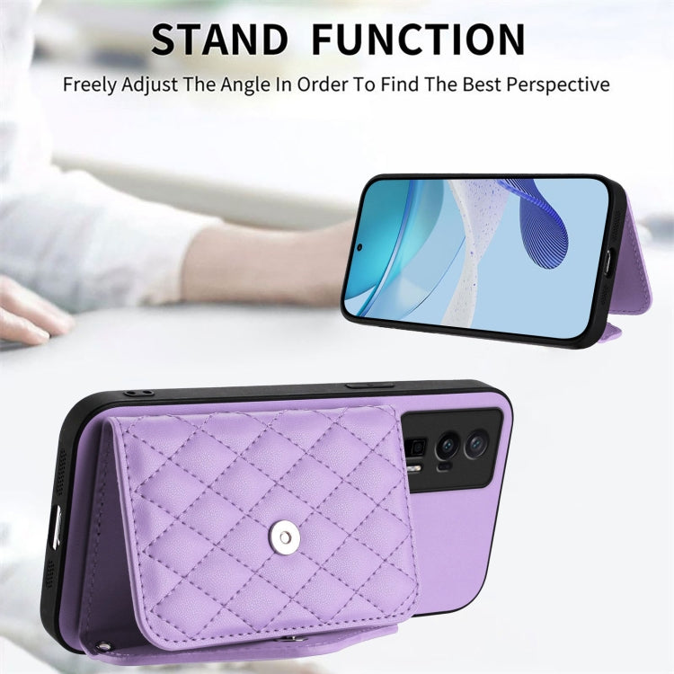 For Xiaomi Poco F5 Pro 5G Rhombic Texture Card Bag RFID Phone Case with Long Lanyard