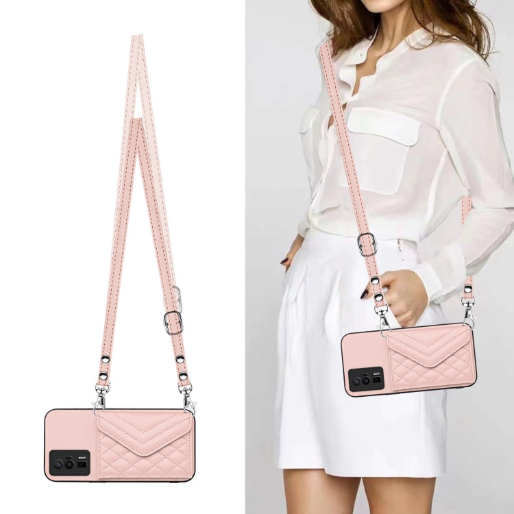 For Xiaomi Poco F5 Pro 5G Rhombic Texture Card Bag RFID Phone Case with Long Lanyard
