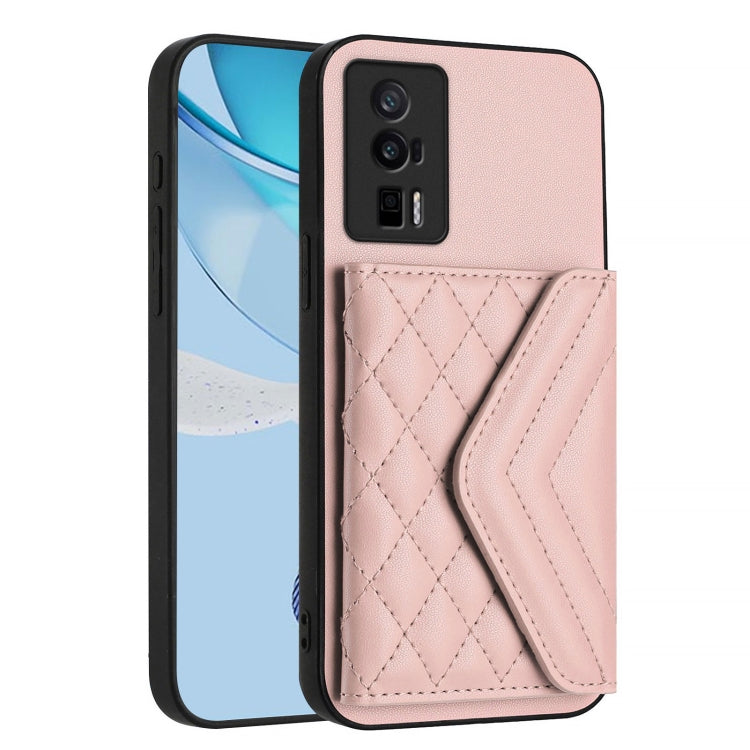 For Xiaomi Poco F5 Pro 5G Rhombic Texture Card Bag RFID Phone Case with Long Lanyard