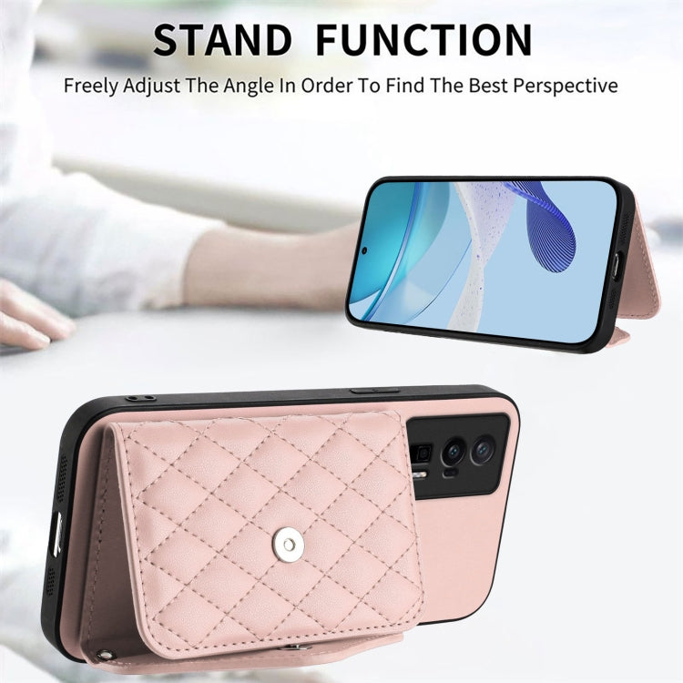 For Xiaomi Poco F5 Pro 5G Rhombic Texture Card Bag RFID Phone Case with Long Lanyard