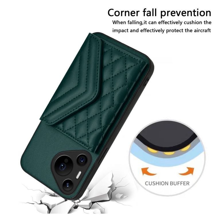 For Huawei Pura 70 Pro / 70 Pro+ Rhombic Texture Card Bag RFID Phone Case with Long Lanyard