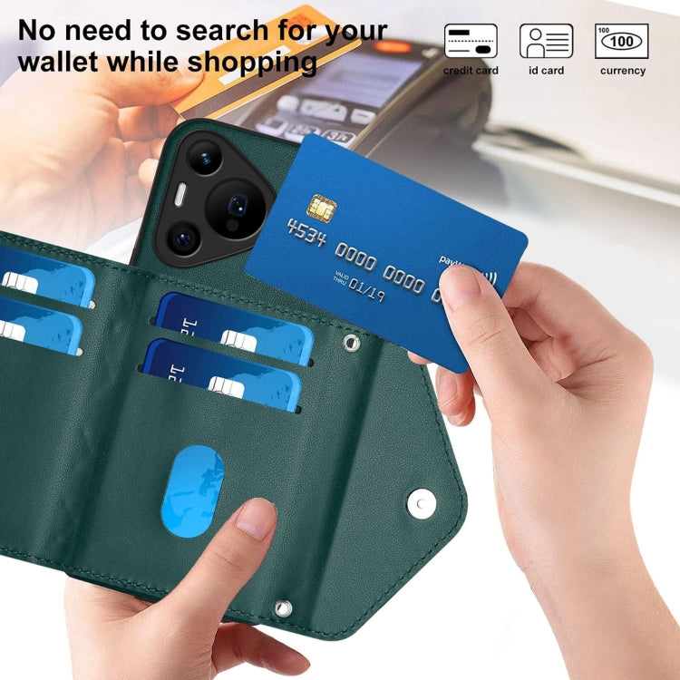For Huawei Pura 70 Pro / 70 Pro+ Rhombic Texture Card Bag RFID Phone Case with Long Lanyard