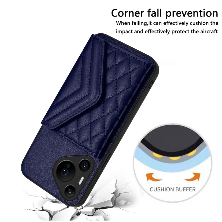 For Huawei Pura 70 Pro / 70 Pro+ Rhombic Texture Card Bag RFID Phone Case with Long Lanyard