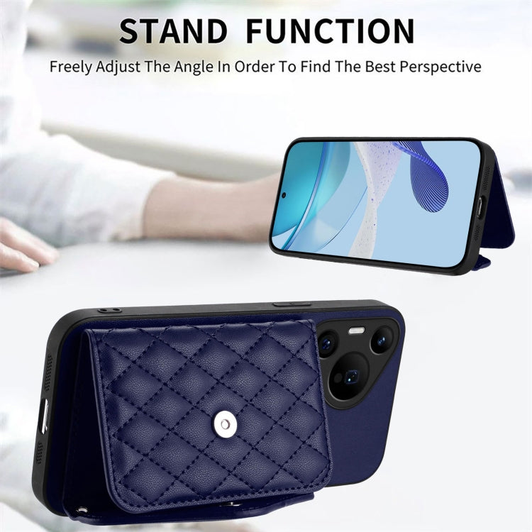 For Huawei Pura 70 Pro / 70 Pro+ Rhombic Texture Card Bag RFID Phone Case with Long Lanyard