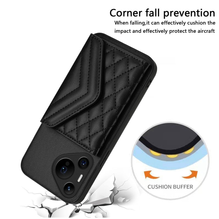 For Huawei Pura 70 Pro / 70 Pro+ Rhombic Texture Card Bag RFID Phone Case with Long Lanyard