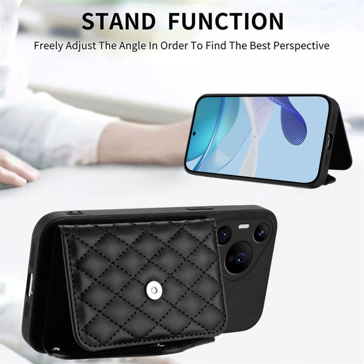For Huawei Pura 70 Pro / 70 Pro+ Rhombic Texture Card Bag RFID Phone Case with Long Lanyard