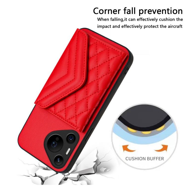 For Huawei Pura 70 Pro / 70 Pro+ Rhombic Texture Card Bag RFID Phone Case with Long Lanyard