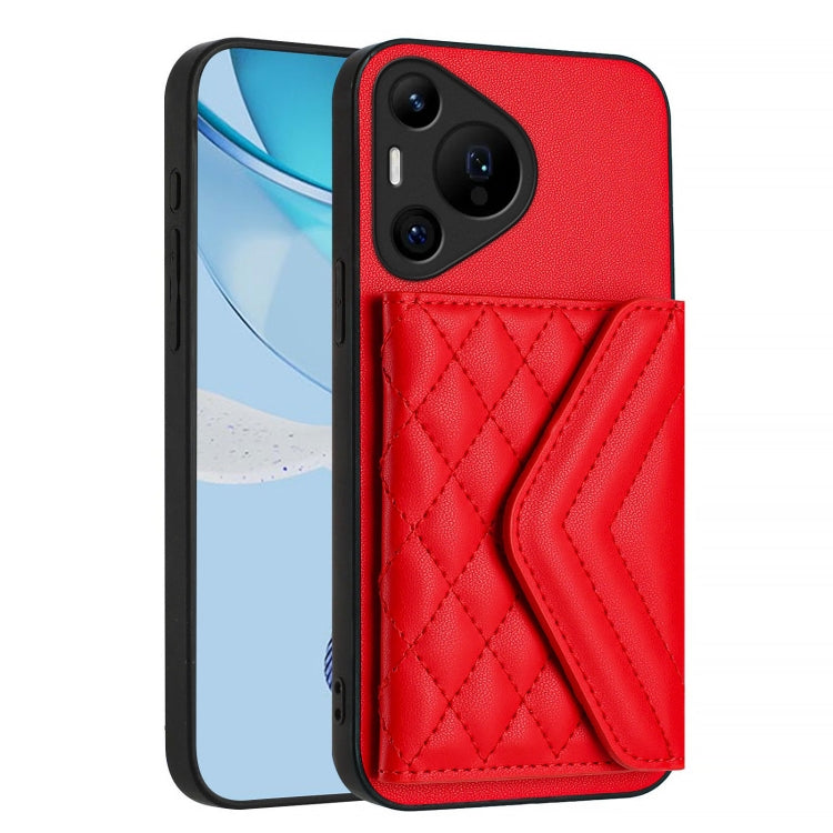 For Huawei Pura 70 Ultra Rhombic Texture Card Bag RFID Phone Case with Long Lanyard