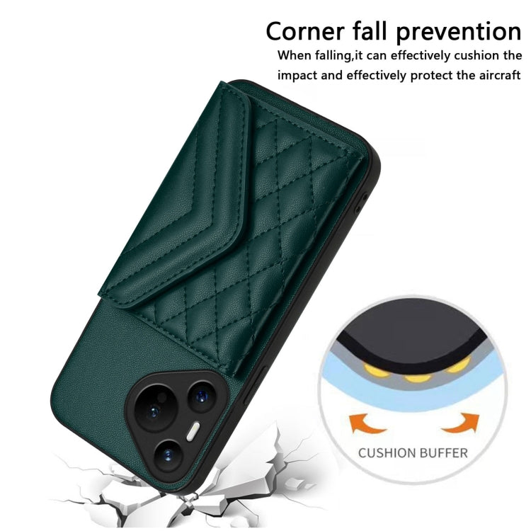 For Huawei Pura 70 Rhombic Texture Card Bag RFID Phone Case with Long Lanyard