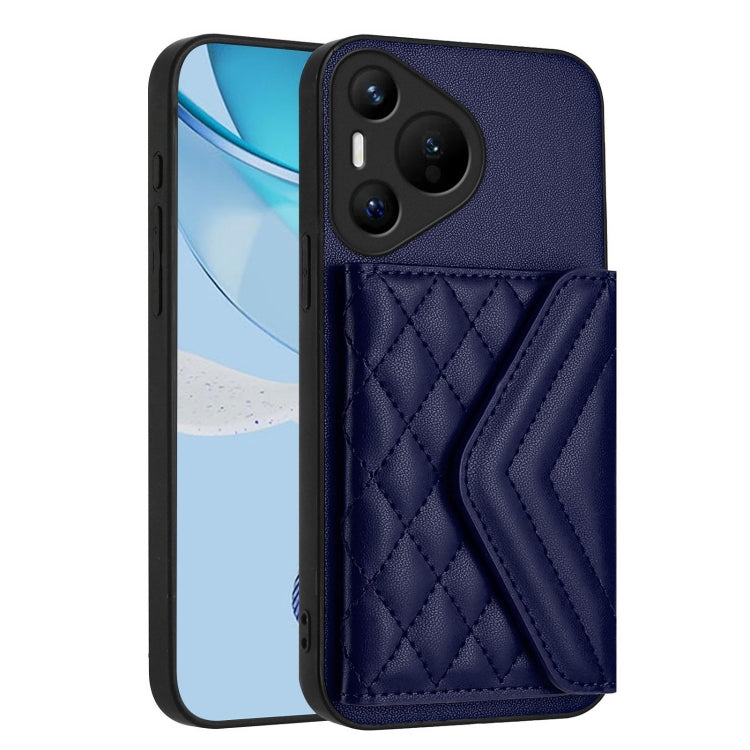 For Huawei Pura 70 Rhombic Texture Card Bag RFID Phone Case with Long Lanyard