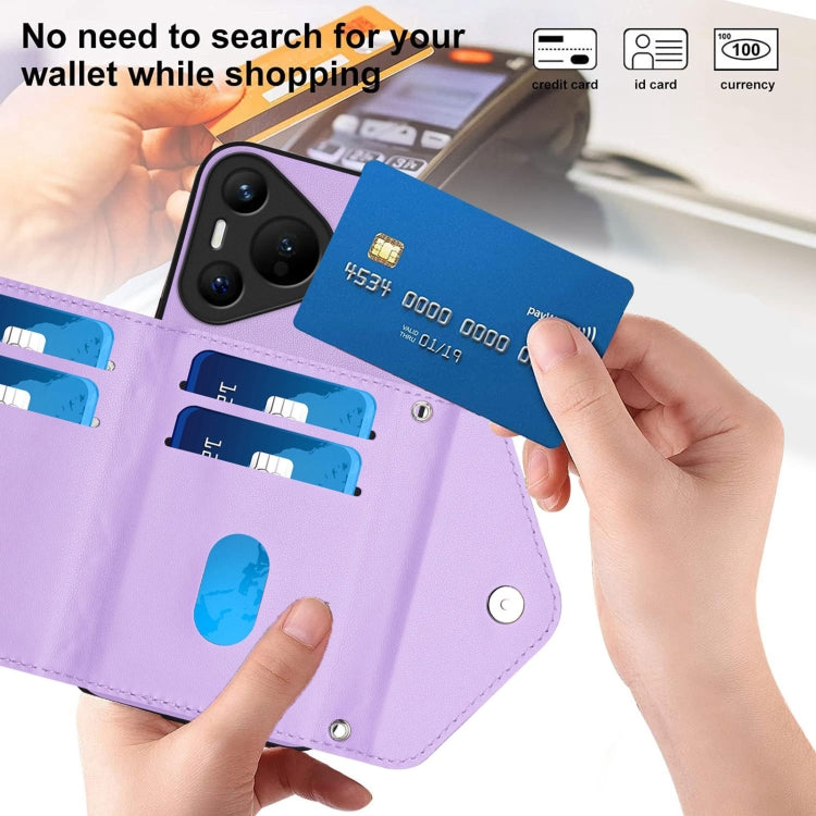 For Huawei Pura 70 Rhombic Texture Card Bag RFID Phone Case with Long Lanyard