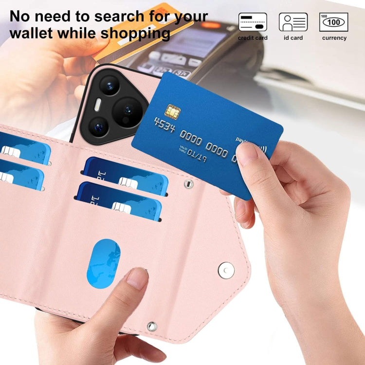 For Huawei Pura 70 Rhombic Texture Card Bag RFID Phone Case with Long Lanyard