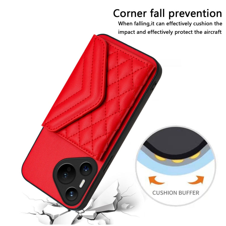 For Huawei Pura 70 Rhombic Texture Card Bag RFID Phone Case with Long Lanyard