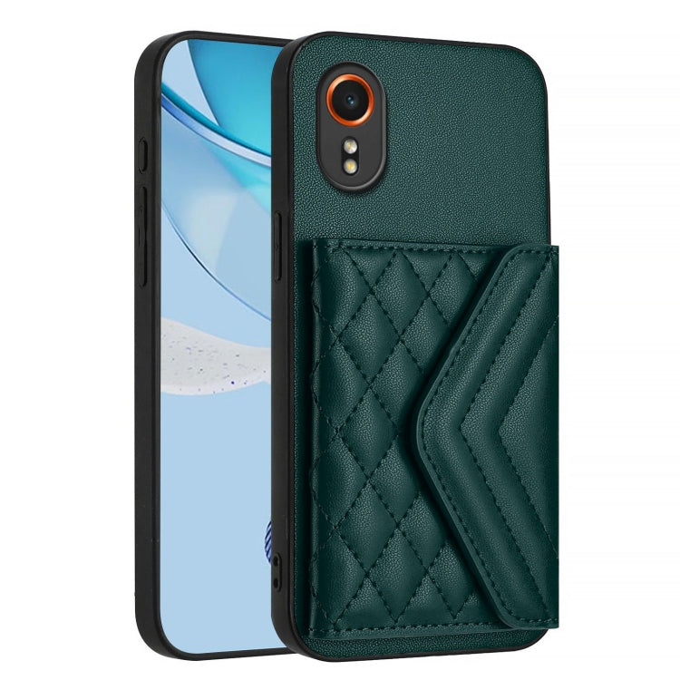 For Samsung Galaxy XCover7 Rhombic Texture Card Bag RFID Phone Case with Long Lanyard