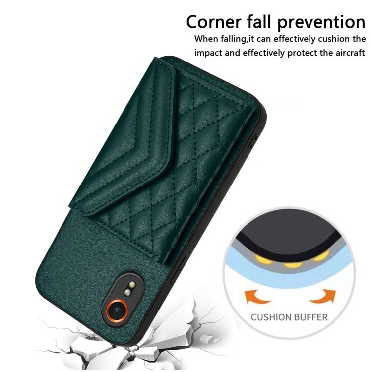 For Samsung Galaxy XCover7 Rhombic Texture Card Bag RFID Phone Case with Long Lanyard