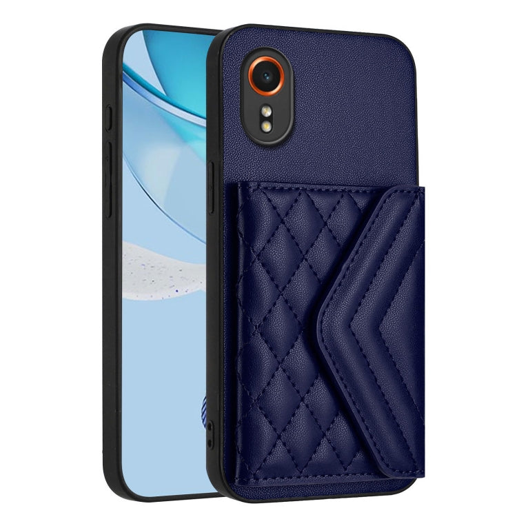 For Samsung Galaxy XCover7 Rhombic Texture Card Bag RFID Phone Case with Long Lanyard