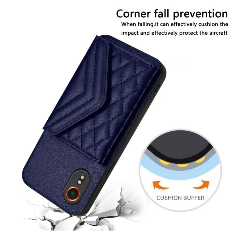 For Samsung Galaxy XCover7 Rhombic Texture Card Bag RFID Phone Case with Long Lanyard