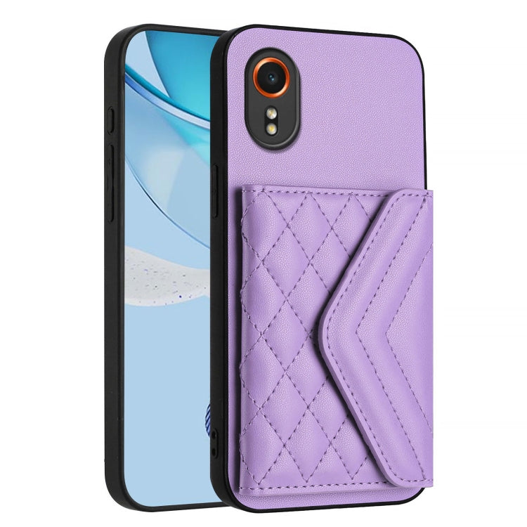 For Samsung Galaxy XCover7 Rhombic Texture Card Bag RFID Phone Case with Long Lanyard