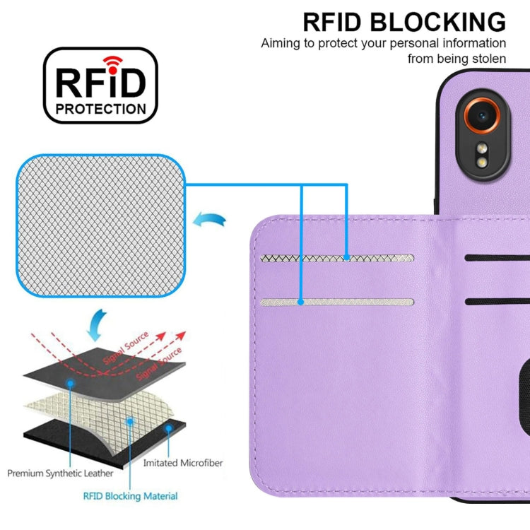 For Samsung Galaxy XCover7 Rhombic Texture Card Bag RFID Phone Case with Long Lanyard