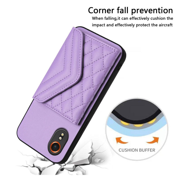 For Samsung Galaxy XCover7 Rhombic Texture Card Bag RFID Phone Case with Long Lanyard