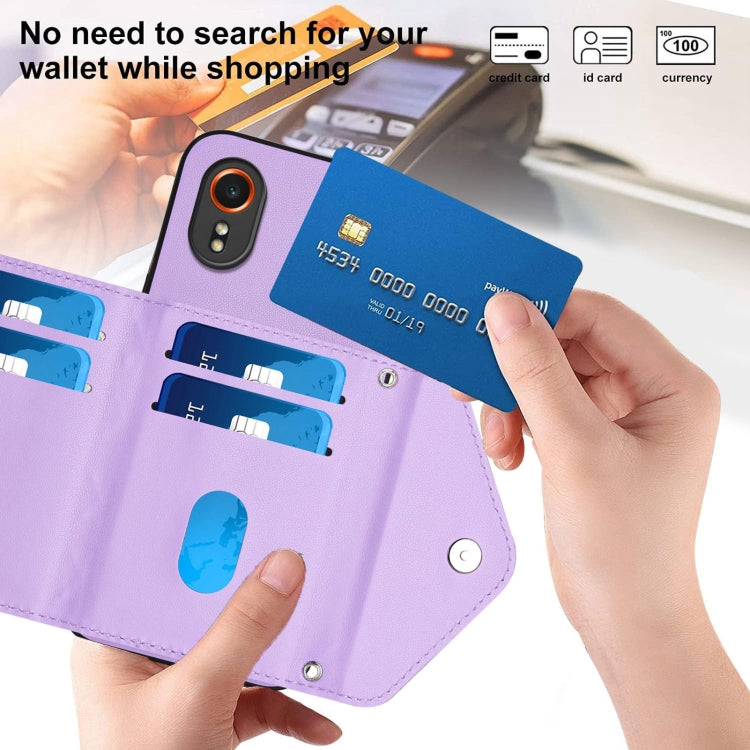 For Samsung Galaxy XCover7 Rhombic Texture Card Bag RFID Phone Case with Long Lanyard