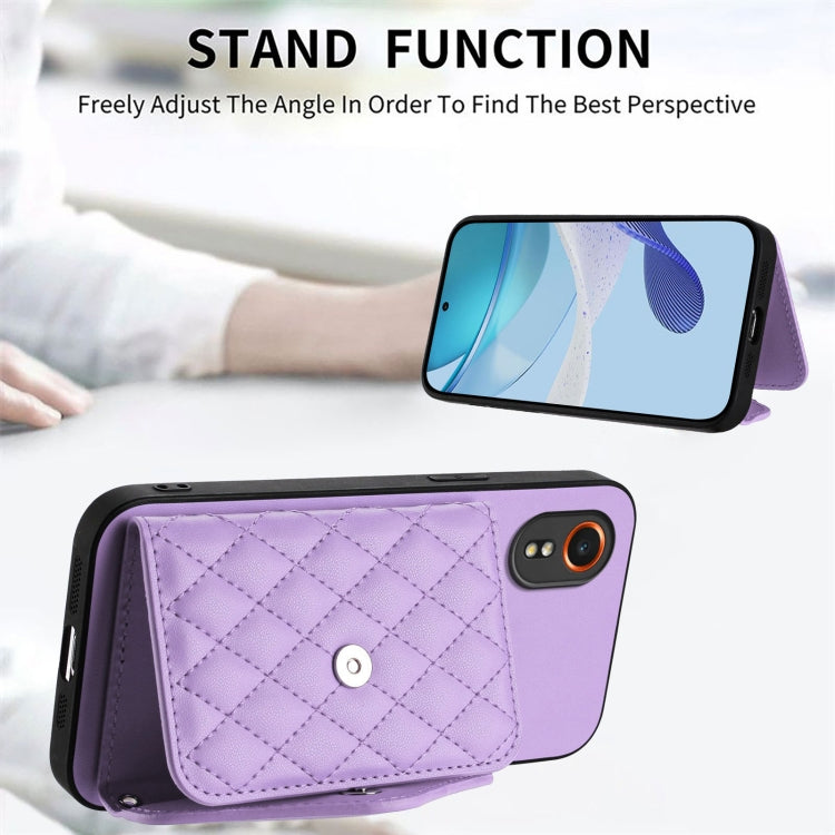 For Samsung Galaxy XCover7 Rhombic Texture Card Bag RFID Phone Case with Long Lanyard