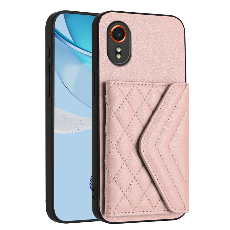 For Samsung Galaxy XCover7 Rhombic Texture Card Bag RFID Phone Case with Long Lanyard
