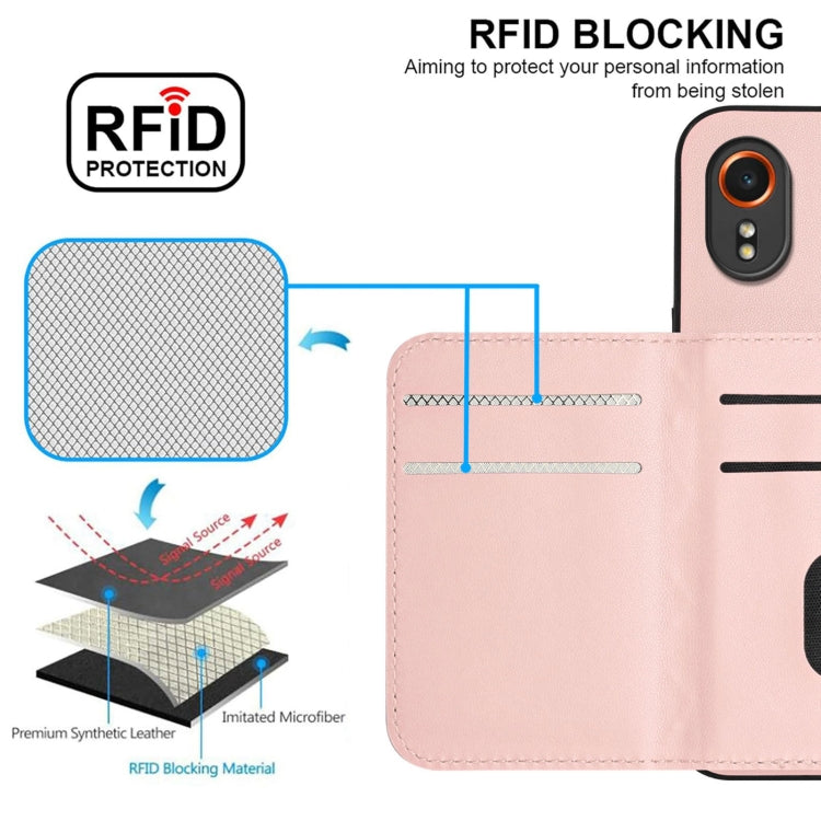 For Samsung Galaxy XCover7 Rhombic Texture Card Bag RFID Phone Case with Long Lanyard