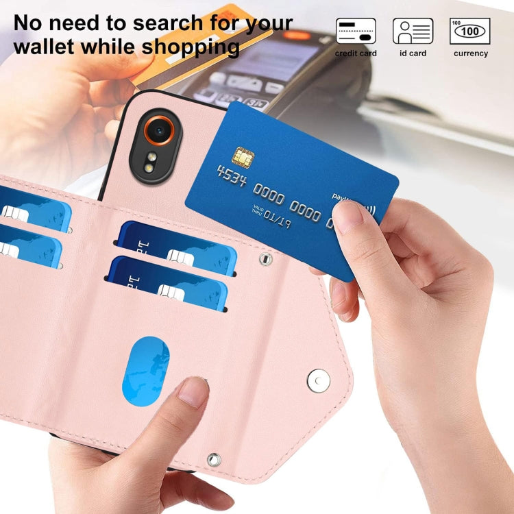 For Samsung Galaxy XCover7 Rhombic Texture Card Bag RFID Phone Case with Long Lanyard