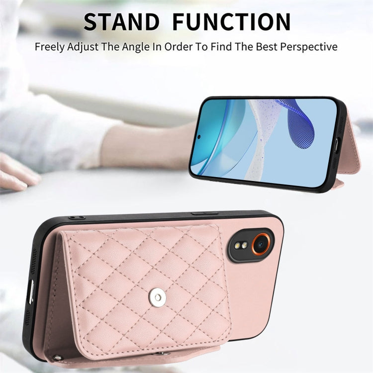 For Samsung Galaxy XCover7 Rhombic Texture Card Bag RFID Phone Case with Long Lanyard