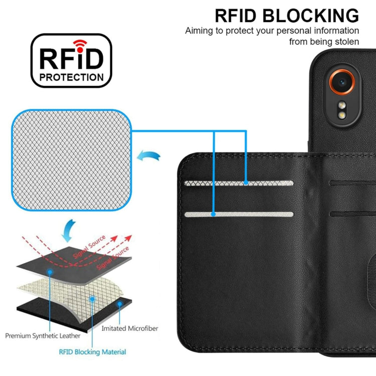 For Samsung Galaxy XCover7 Rhombic Texture Card Bag RFID Phone Case with Long Lanyard