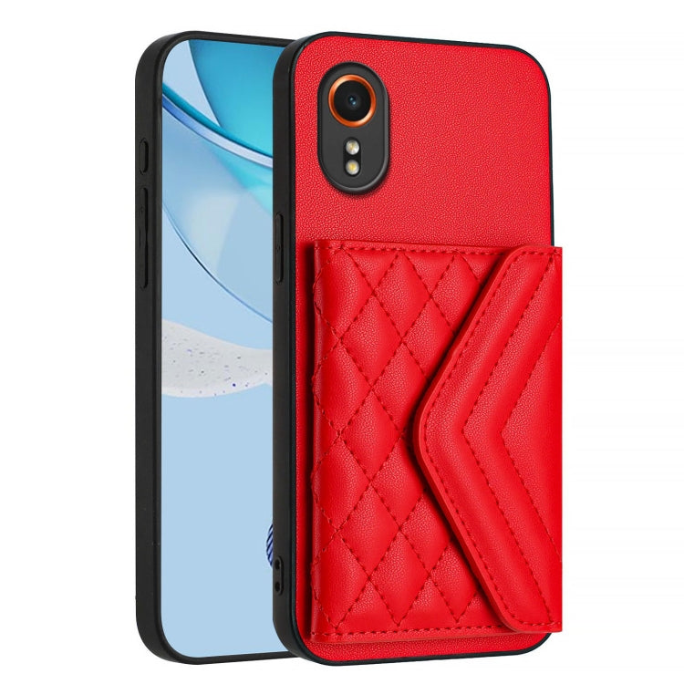 For Samsung Galaxy XCover7 Rhombic Texture Card Bag RFID Phone Case with Long Lanyard