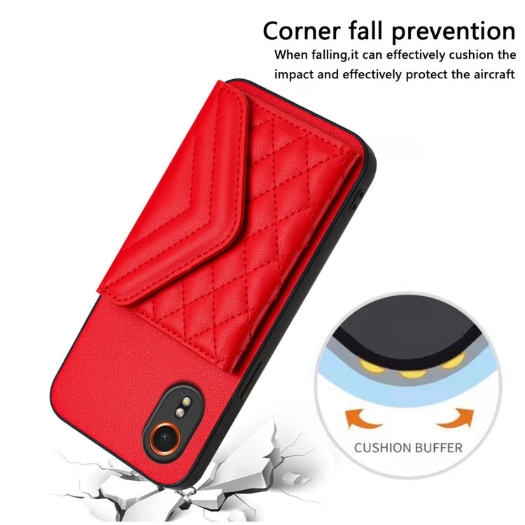 For Samsung Galaxy XCover7 Rhombic Texture Card Bag RFID Phone Case with Long Lanyard