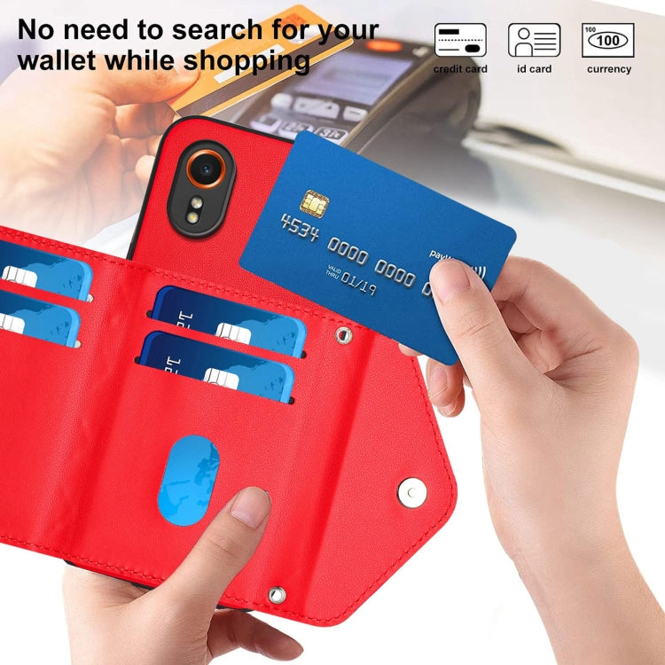 For Samsung Galaxy XCover7 Rhombic Texture Card Bag RFID Phone Case with Long Lanyard