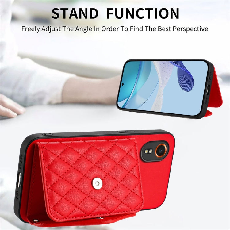 For Samsung Galaxy XCover7 Rhombic Texture Card Bag RFID Phone Case with Long Lanyard