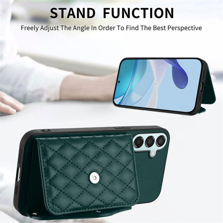 For Samsung Galaxy F15 / M15 Rhombic Texture Card Bag RFID Phone Case with Long Lanyard