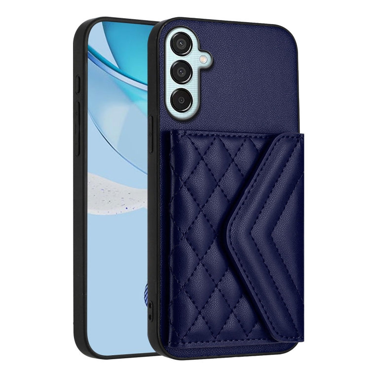 For Samsung Galaxy F15 / M15 Rhombic Texture Card Bag RFID Phone Case with Long Lanyard