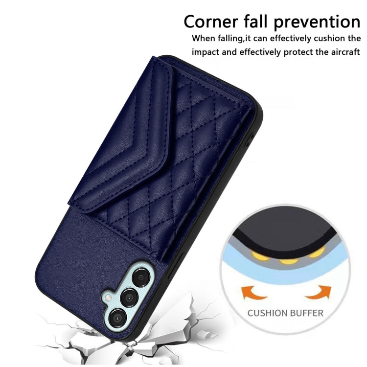 For Samsung Galaxy F15 / M15 Rhombic Texture Card Bag RFID Phone Case with Long Lanyard