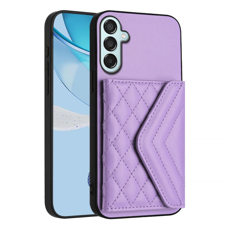 For Samsung Galaxy F15 / M15 Rhombic Texture Card Bag RFID Phone Case with Long Lanyard